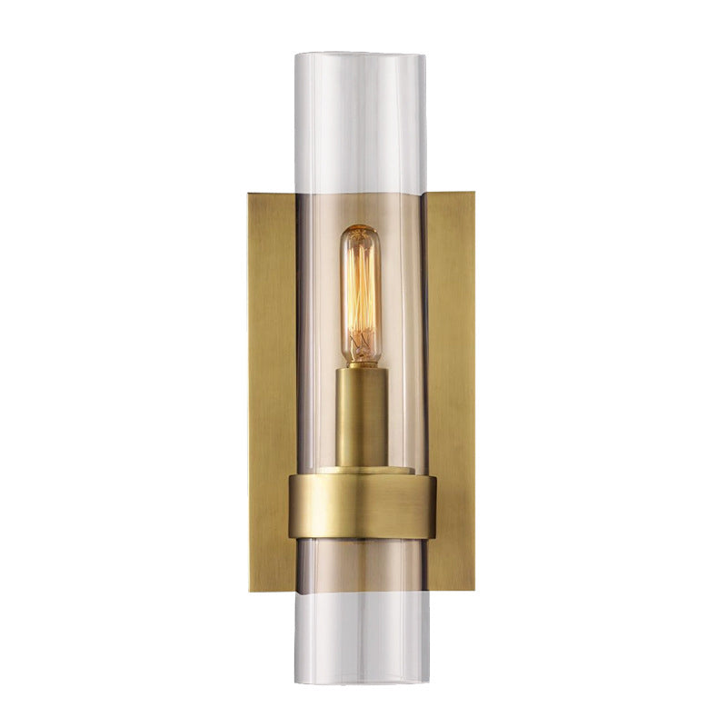 Metal Postmodern Wall Sconce Cylinder Shape Vanity Lamp with Glass Shade for Bathroom