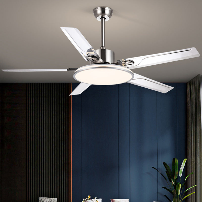 52" Metal LED Ceiling Fan Chrome Modern Fan Light Fixture with 5 Blades