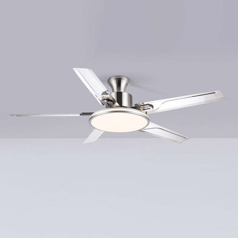 52" Metal LED Ceiling Fan Chrome Modern Fan Light Fixture with 5 Blades