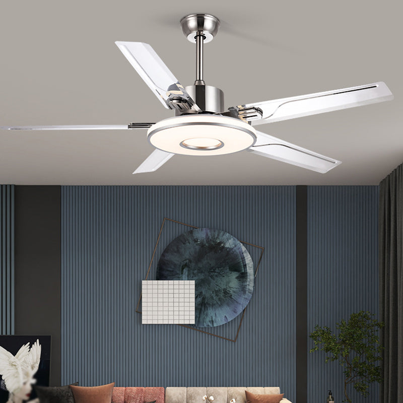 52" Metal LED Ceiling Fan Chrome Modern Fan Light Fixture with 5 Blades