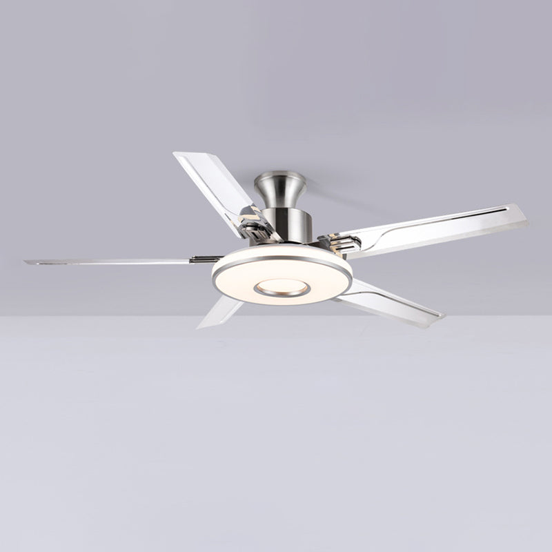 52" Metal LED Ceiling Fan Chrome Modern Fan Light Fixture with 5 Blades