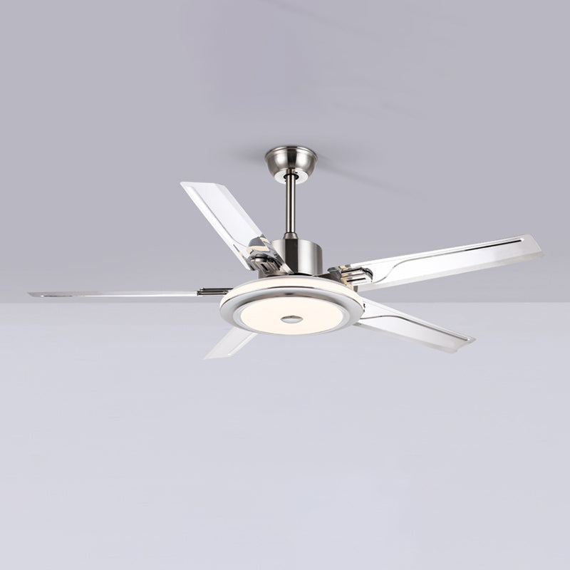 52" Metal LED Ceiling Fan Chrome Modern Fan Light Fixture with 5 Blades