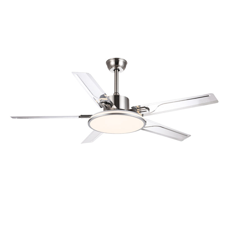 52" Metal LED Ceiling Fan Chrome Modern Fan Light Fixture with 5 Blades