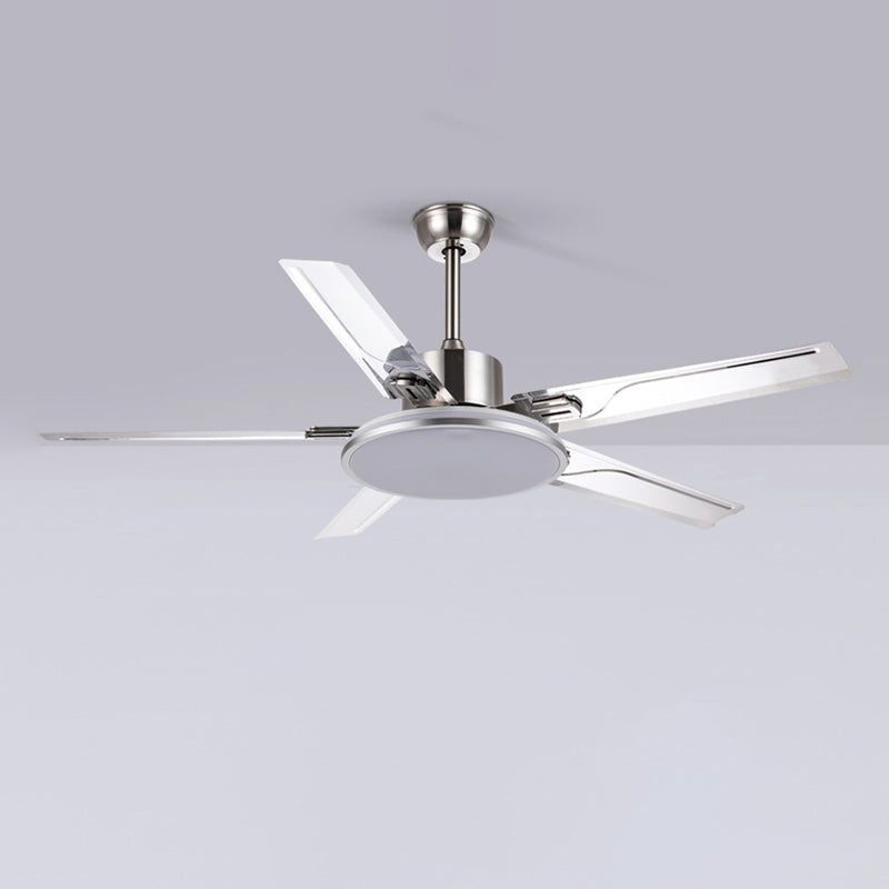 52" Metal LED Ceiling Fan Chrome Modern Fan Light Fixture with 5 Blades