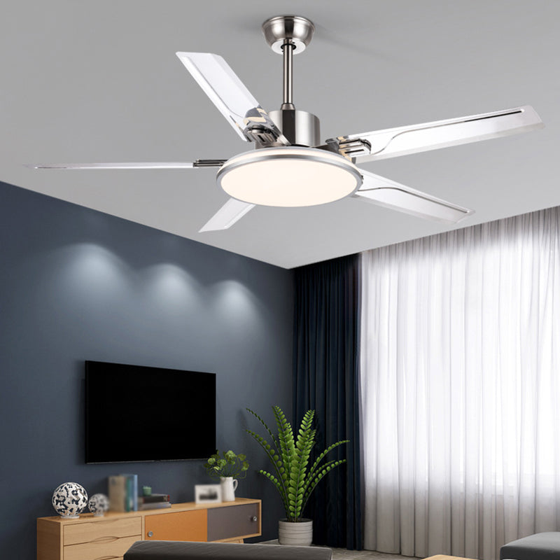 52" Metal LED Ceiling Fan Chrome Modern Fan Light Fixture with 5 Blades