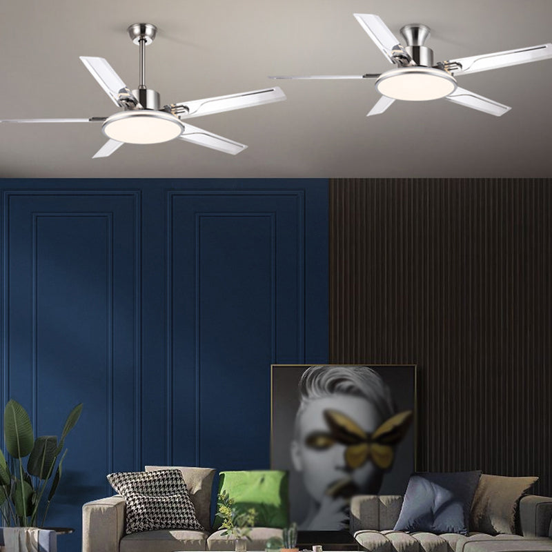 52" Metal LED Ceiling Fan Chrome Modern Fan Light Fixture with 5 Blades