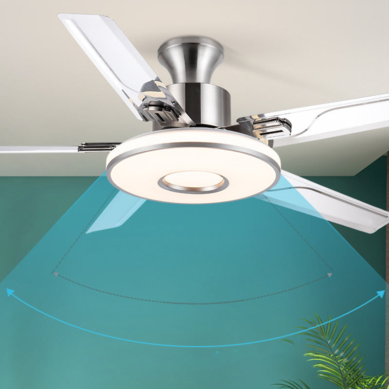 52" Metal LED Ceiling Fan Chrome Modern Fan Light Fixture with 5 Blades