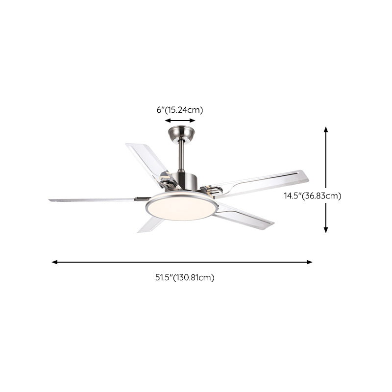 52" Metal LED Ceiling Fan Chrome Modern Fan Light Fixture with 5 Blades