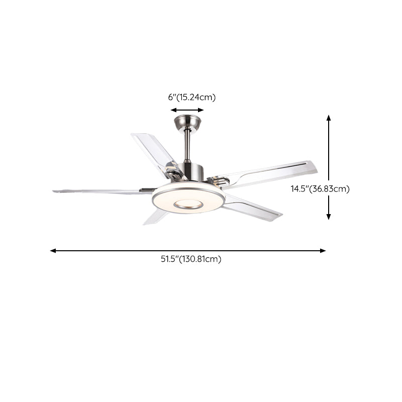 52" Metal LED Ceiling Fan Chrome Modern Fan Light Fixture with 5 Blades