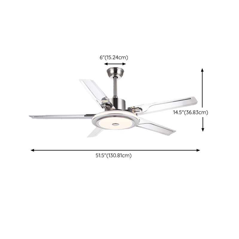 52" Metal LED Ceiling Fan Chrome Modern Fan Light Fixture with 5 Blades