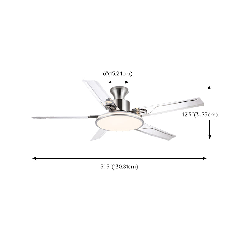 52" Metal LED Ceiling Fan Chrome Modern Fan Light Fixture with 5 Blades