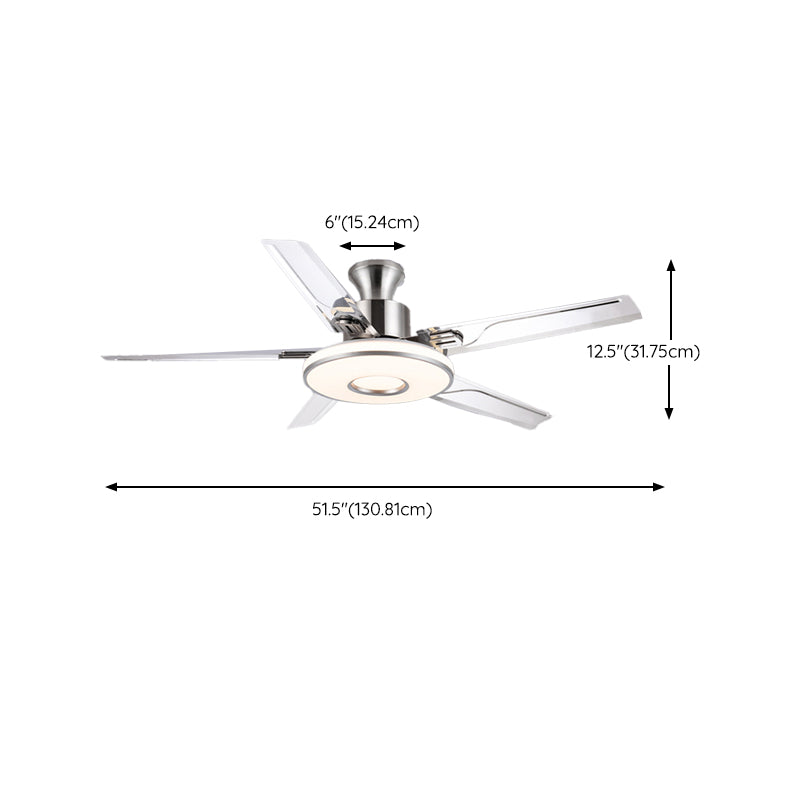 52" Metal LED Ceiling Fan Chrome Modern Fan Light Fixture with 5 Blades