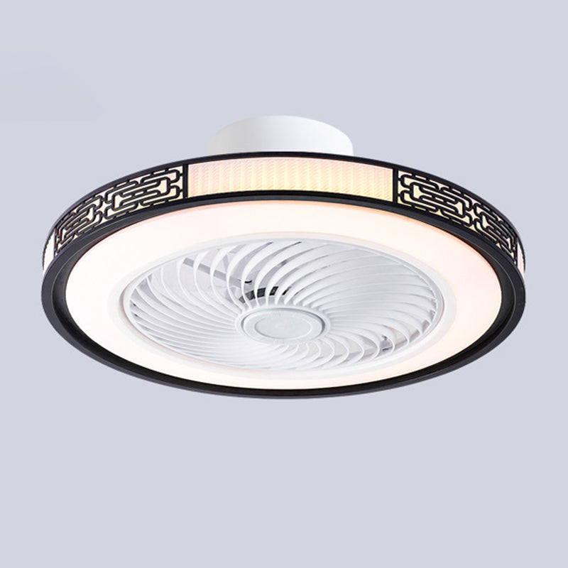 Interior LED Modern Fan Light Fixture Round Acrylic Round Ceiling Fan in Black / Gold