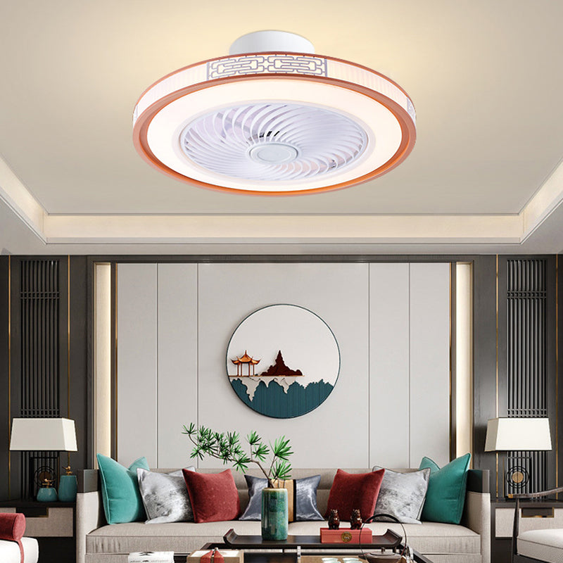 Interior LED Modern Fan Light Fixture Round Acrylic Round Ceiling Fan in Black / Gold