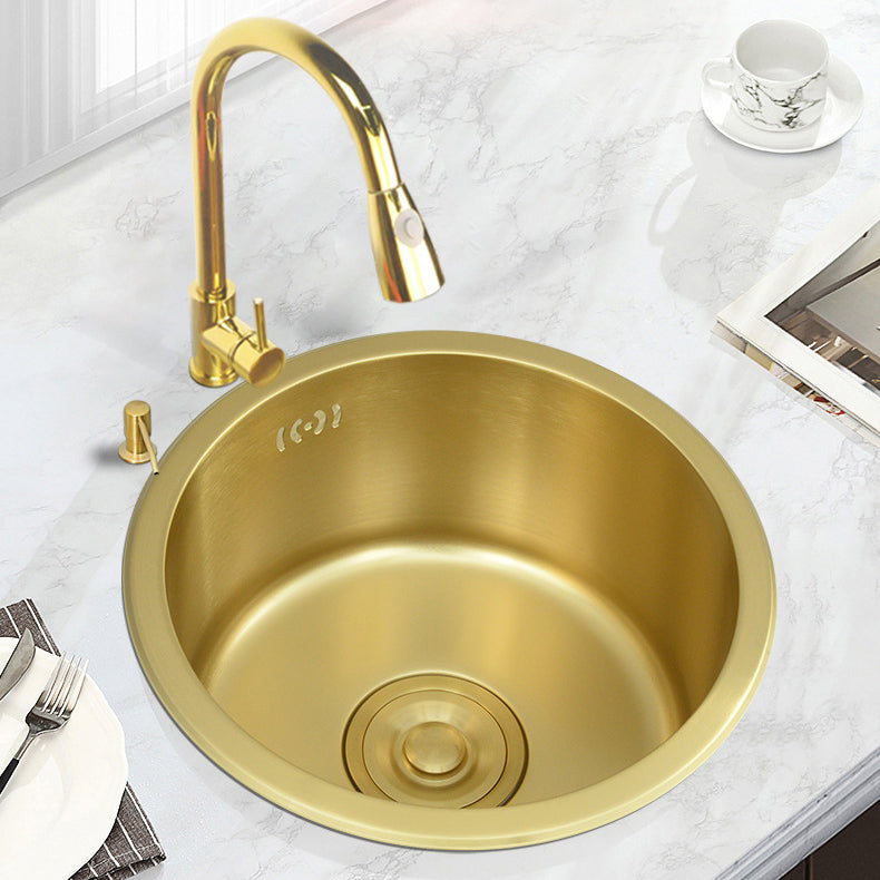 Golden Round Stainless Steel Drop-In Kitchen Sink with Drain Assembly