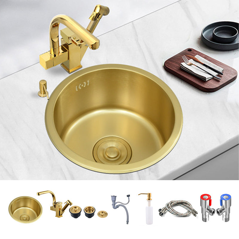 Golden Round Stainless Steel Drop-In Kitchen Sink with Drain Assembly