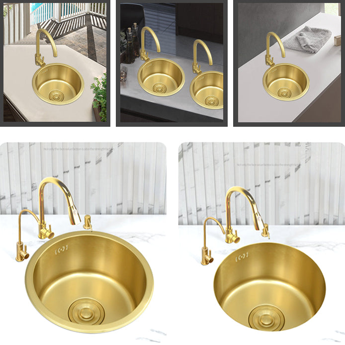 Golden Round Stainless Steel Drop-In Kitchen Sink with Drain Assembly