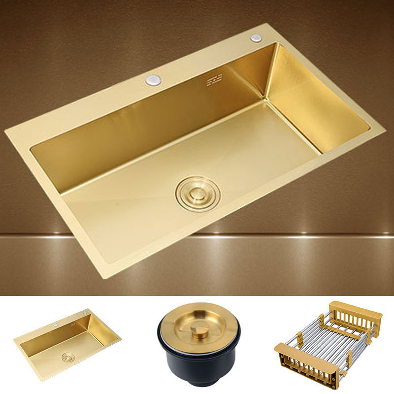 Retangle Drop-in Sink Stainless Steel Single Bowl Golden Kitchen Sink with Strainer