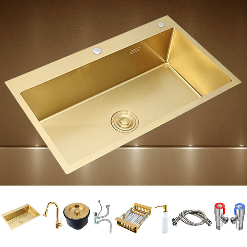 Retangle Drop-in Sink Stainless Steel Single Bowl Golden Kitchen Sink with Strainer