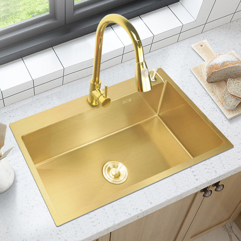 Retangle Drop-in Sink Stainless Steel Single Bowl Golden Kitchen Sink with Strainer