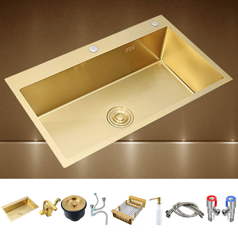 Retangle Drop-in Sink Stainless Steel Single Bowl Golden Kitchen Sink with Strainer