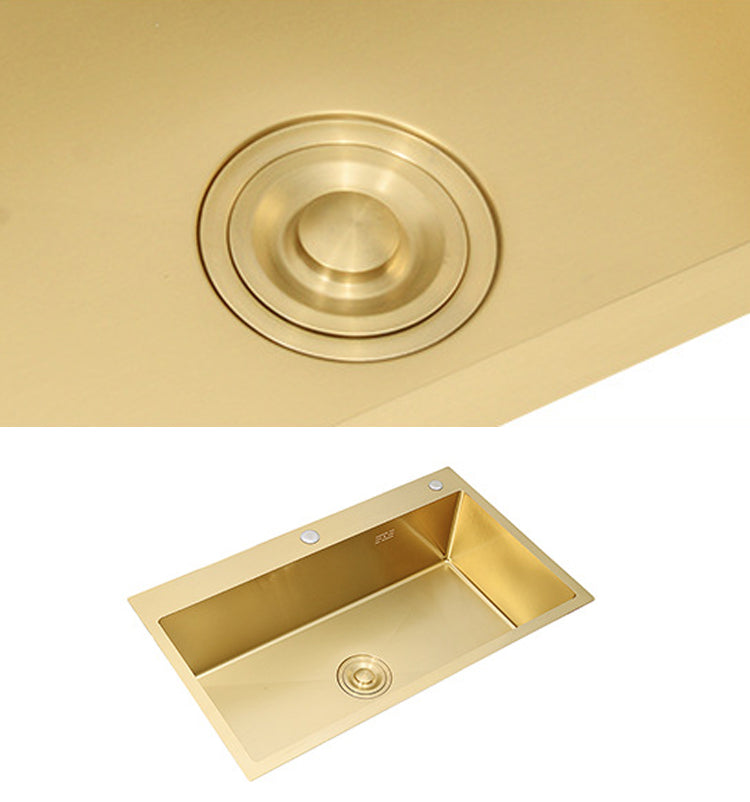 Retangle Drop-in Sink Stainless Steel Single Bowl Golden Kitchen Sink with Strainer