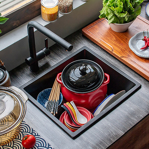 Stone Farmhouse Kitchen Sink Single Bowl Drop-In Sink with Basket Strainer