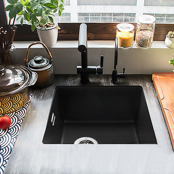 Stone Farmhouse Kitchen Sink Single Bowl Drop-In Sink with Basket Strainer