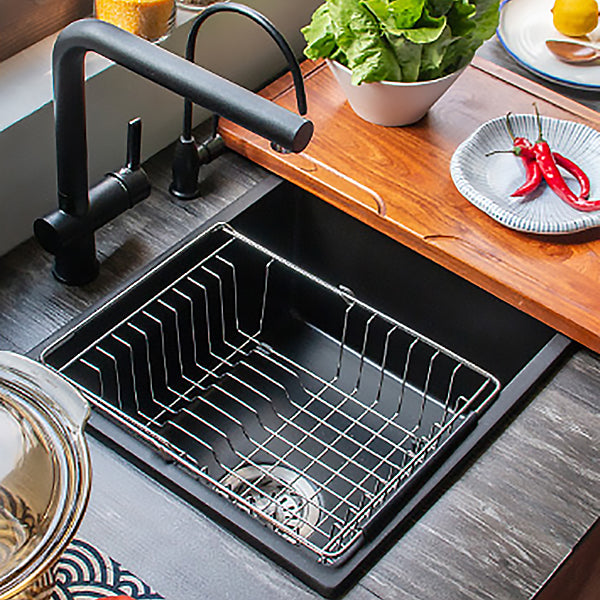 Stone Farmhouse Kitchen Sink Single Bowl Drop-In Sink with Basket Strainer