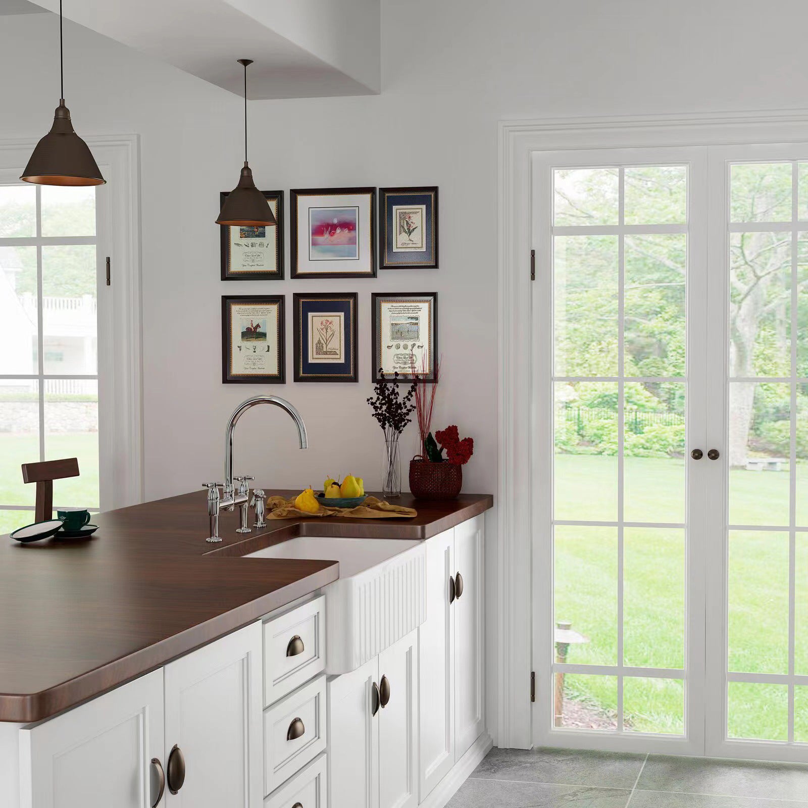 Classic Quartz Kitchen Sink White Apron Fluted Farmhouse Sink