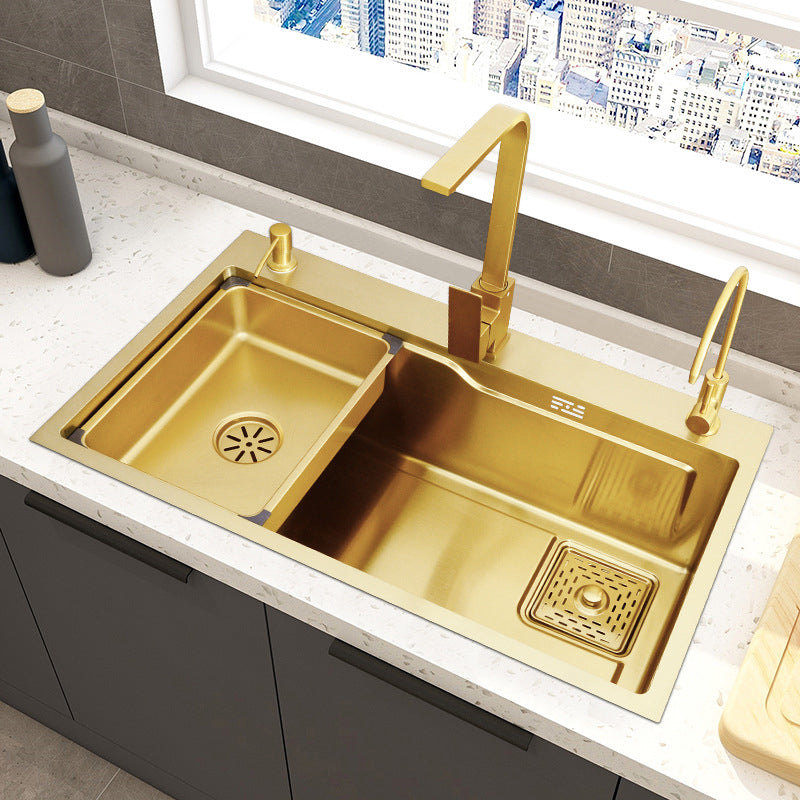 Glam Stainless Kitchen Sink Golden with Faucet Cutting-Board Drain Assembly Sink