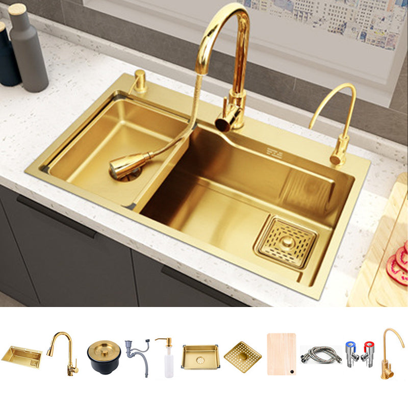 Glam Stainless Kitchen Sink Golden with Faucet Cutting-Board Drain Assembly Sink