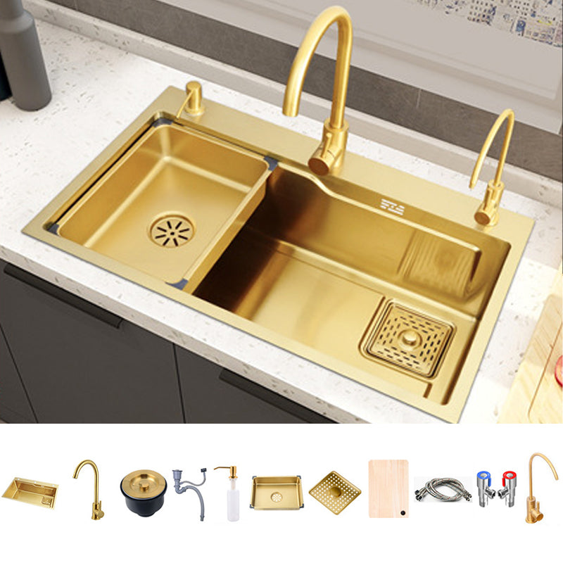 Glam Stainless Kitchen Sink Golden with Faucet Cutting-Board Drain Assembly Sink