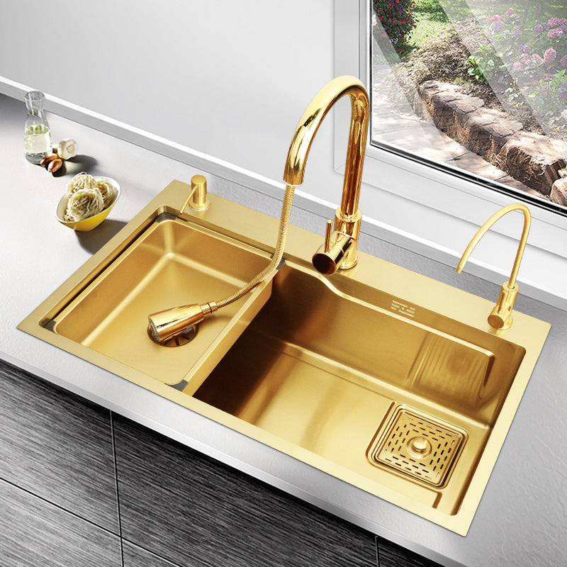 Glam Stainless Kitchen Sink Golden with Faucet Cutting-Board Drain Assembly Sink