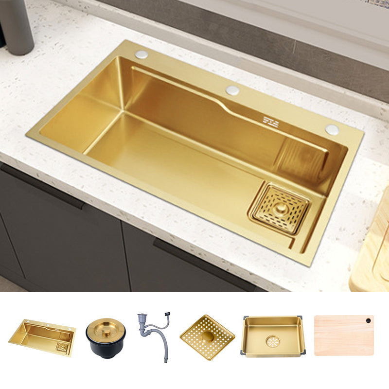 Glam Stainless Kitchen Sink Golden with Faucet Cutting-Board Drain Assembly Sink