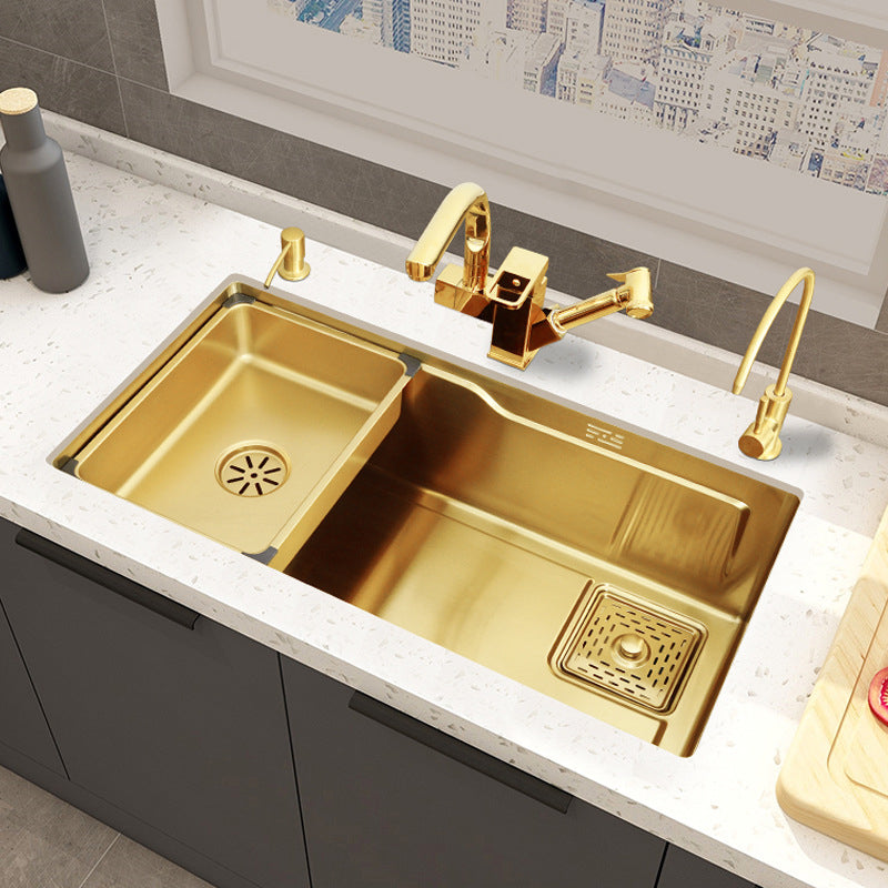 Glam Stainless Kitchen Sink Golden with Faucet Cutting-Board Drain Assembly Sink