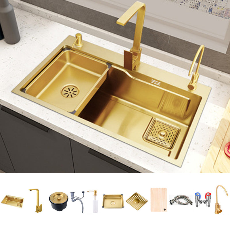 Glam Stainless Kitchen Sink Golden with Faucet Cutting-Board Drain Assembly Sink