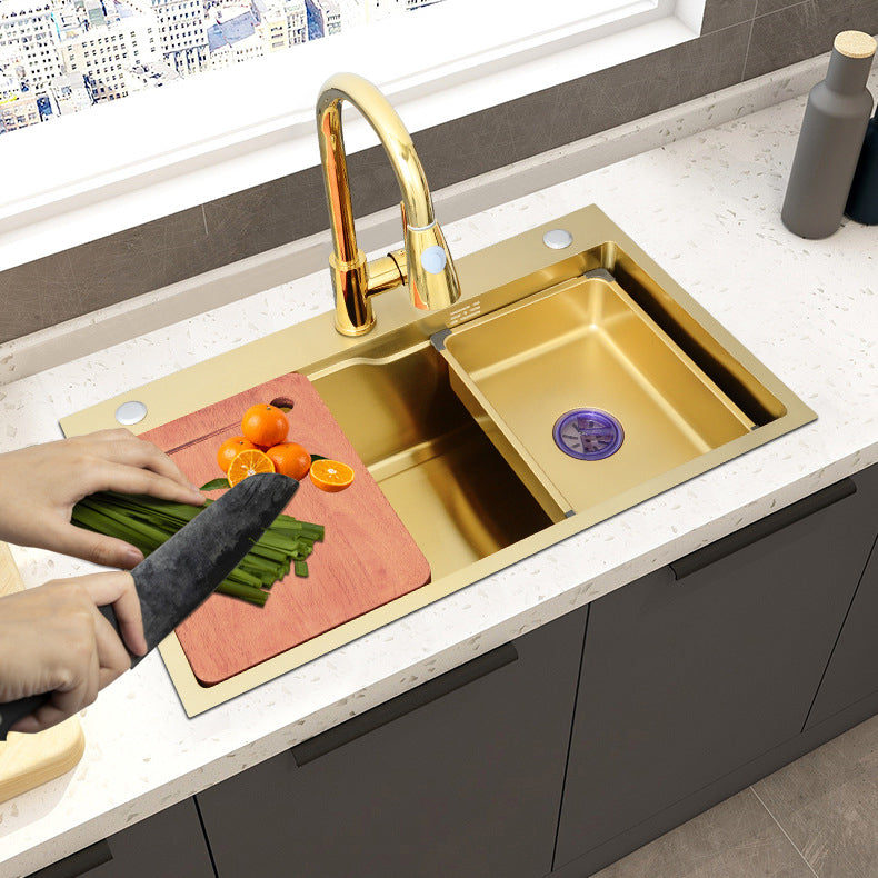 Glam Stainless Kitchen Sink Golden with Faucet Cutting-Board Drain Assembly Sink