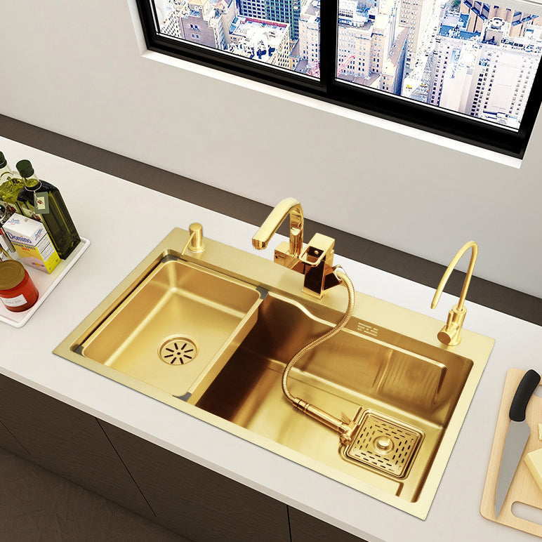 Glam Stainless Kitchen Sink Golden with Faucet Cutting-Board Drain Assembly Sink