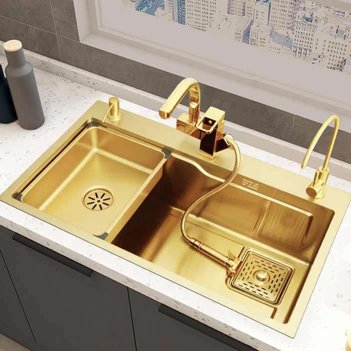 Glam Stainless Kitchen Sink Golden with Faucet Cutting-Board Drain Assembly Sink