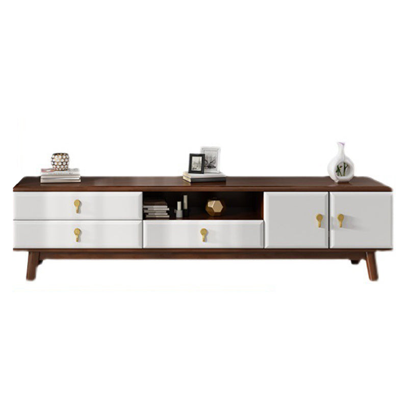 Contemporary Wood TV Stand Console Open Storage TV Media Stand with Doors for Living Room