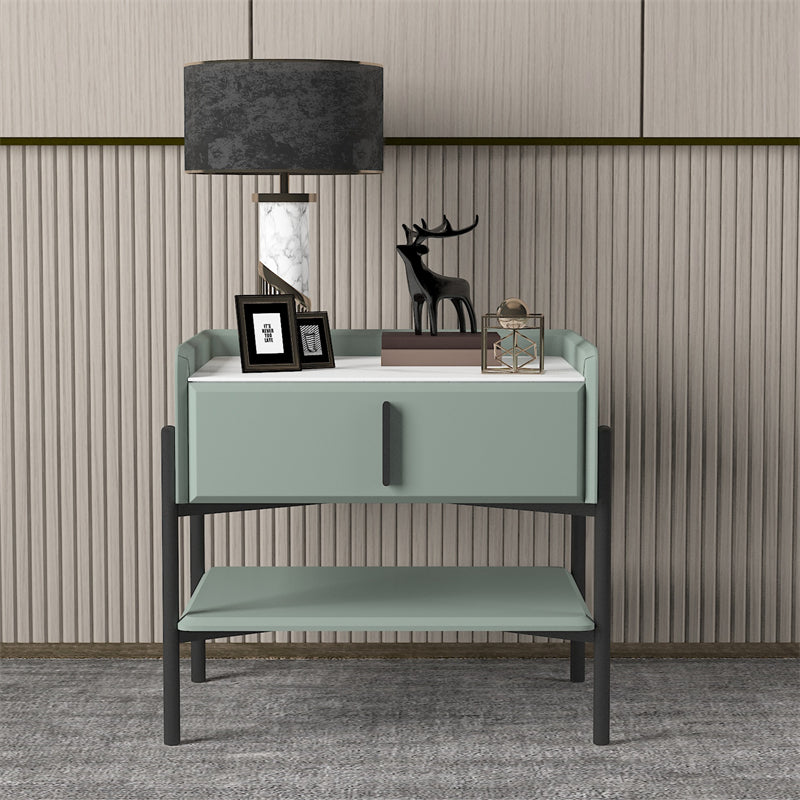 Modern Stone and Metal Night Table Open Storage Bedside Cabinet with Legs