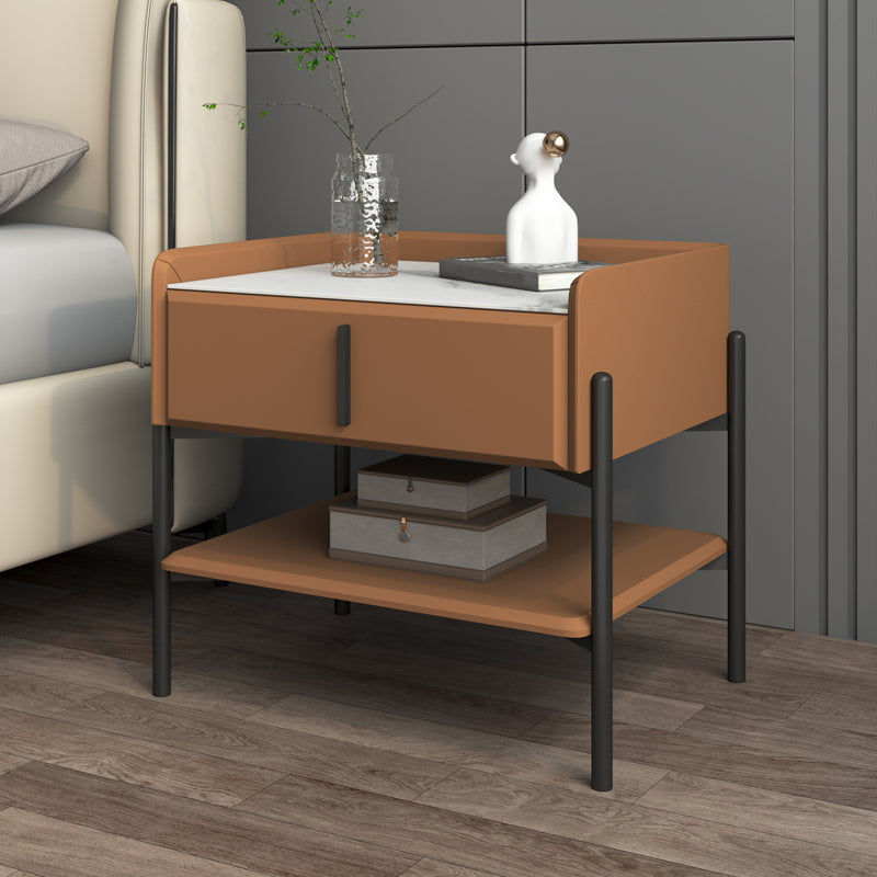 Modern Stone and Metal Night Table Open Storage Bedside Cabinet with Legs