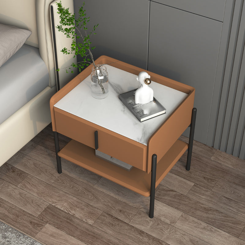 Modern Stone and Metal Night Table Open Storage Bedside Cabinet with Legs