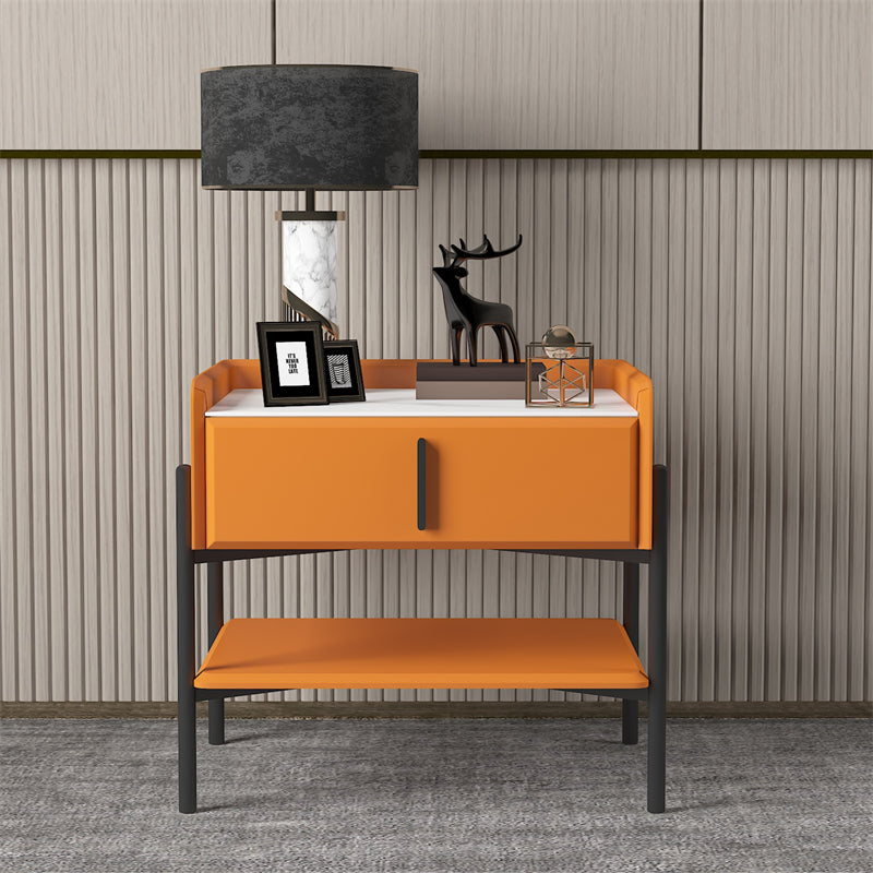 Modern Stone and Metal Night Table Open Storage Bedside Cabinet with Legs