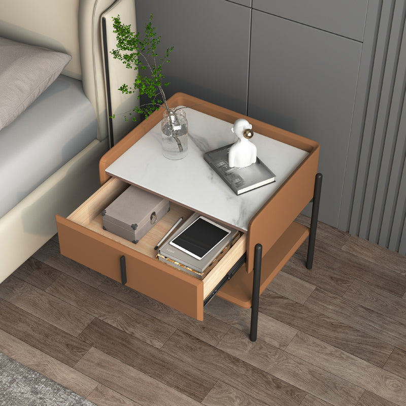 Modern Stone and Metal Night Table Open Storage Bedside Cabinet with Legs