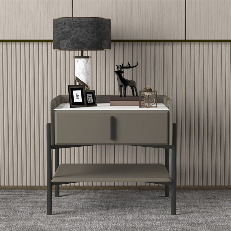 Modern Stone and Metal Night Table Open Storage Bedside Cabinet with Legs