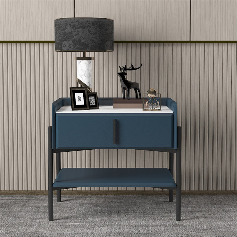 Modern Stone and Metal Night Table Open Storage Bedside Cabinet with Legs