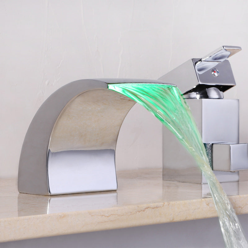 Waterfall Spout Bathroom Faucet Lever Handle Sink Faucet with Shower Head