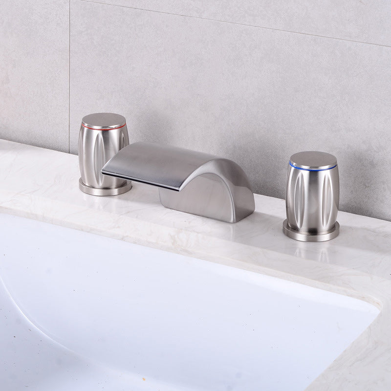 Modern Style Faucet Widespread Sink Faucet with 2 Handles and LED Light